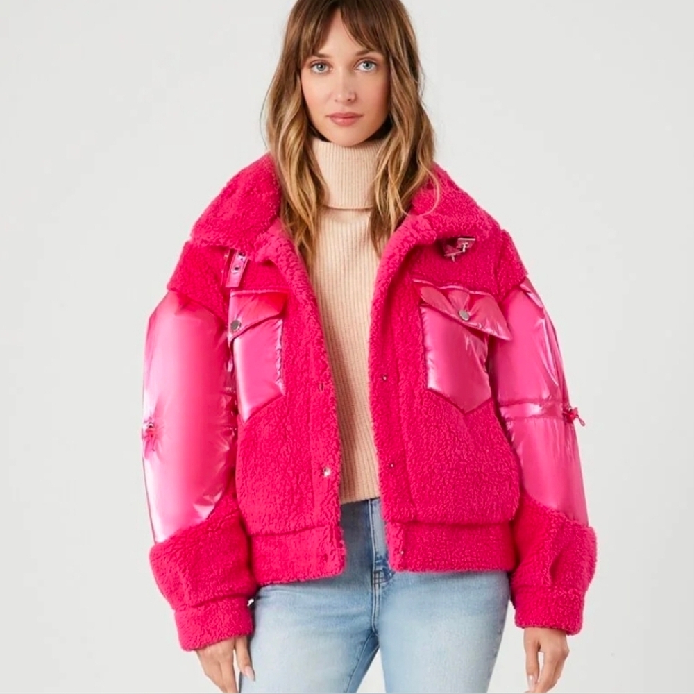 FAUX SHEARLING PUFFER JACKET
